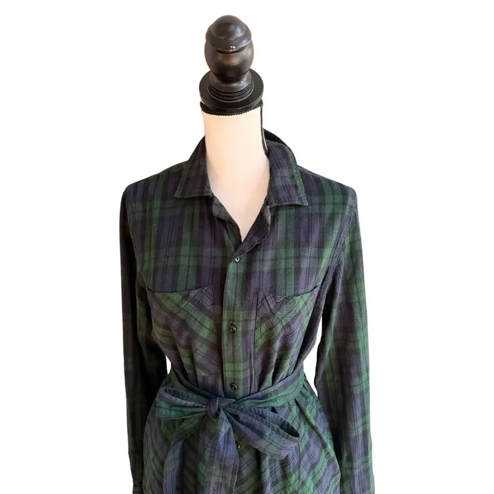 RRL Women's Ralph Lauren Black Watch Plaid Maxi Dress Green Navy Small - Picture 4 of 9
